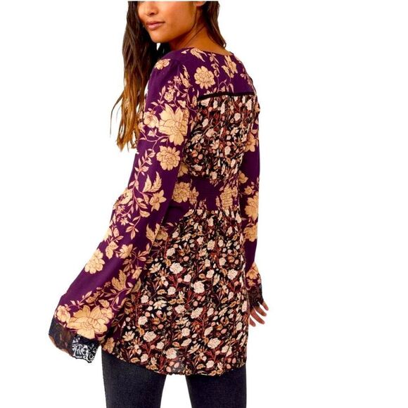 NWT Free People Odette Printed Tunic / Espresso Combo Size M - Picture 3 of 6